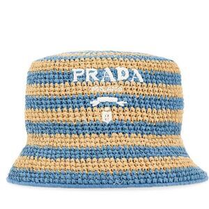 Prada Blue and Tan Crochet Bucket Hat
